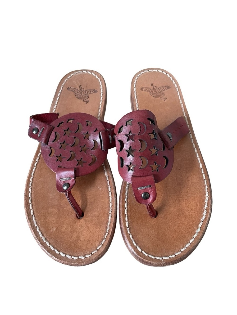 Freebird By Steven Vallarta Sandal Red Size 7 Leather Star Moon Boho Festival